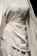 Mara Floral Satin Three‑Piece Abaya Suit-White