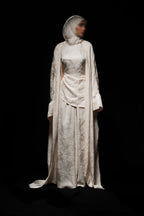 Mara Floral Satin Three‑Piece Abaya Suit-White