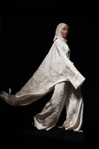 Mara Floral Satin Three‑Piece Abaya Suit-White