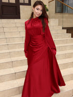 Mariam Draped Waist Flare‑Sleeve Maxi dress