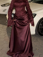Mariam Lace Satin Mermaid Maxi dress-Brown