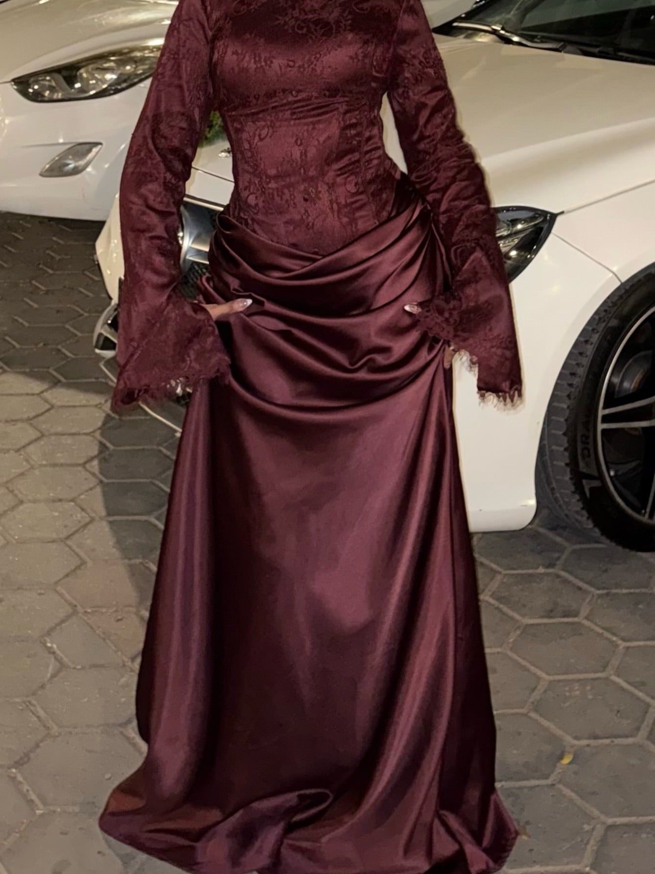 Mariam Lace Satin Mermaid Maxi dress-Brown