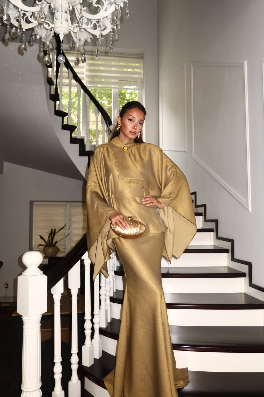 Samira Cape Mermaid Two‑Piece Set-Gold