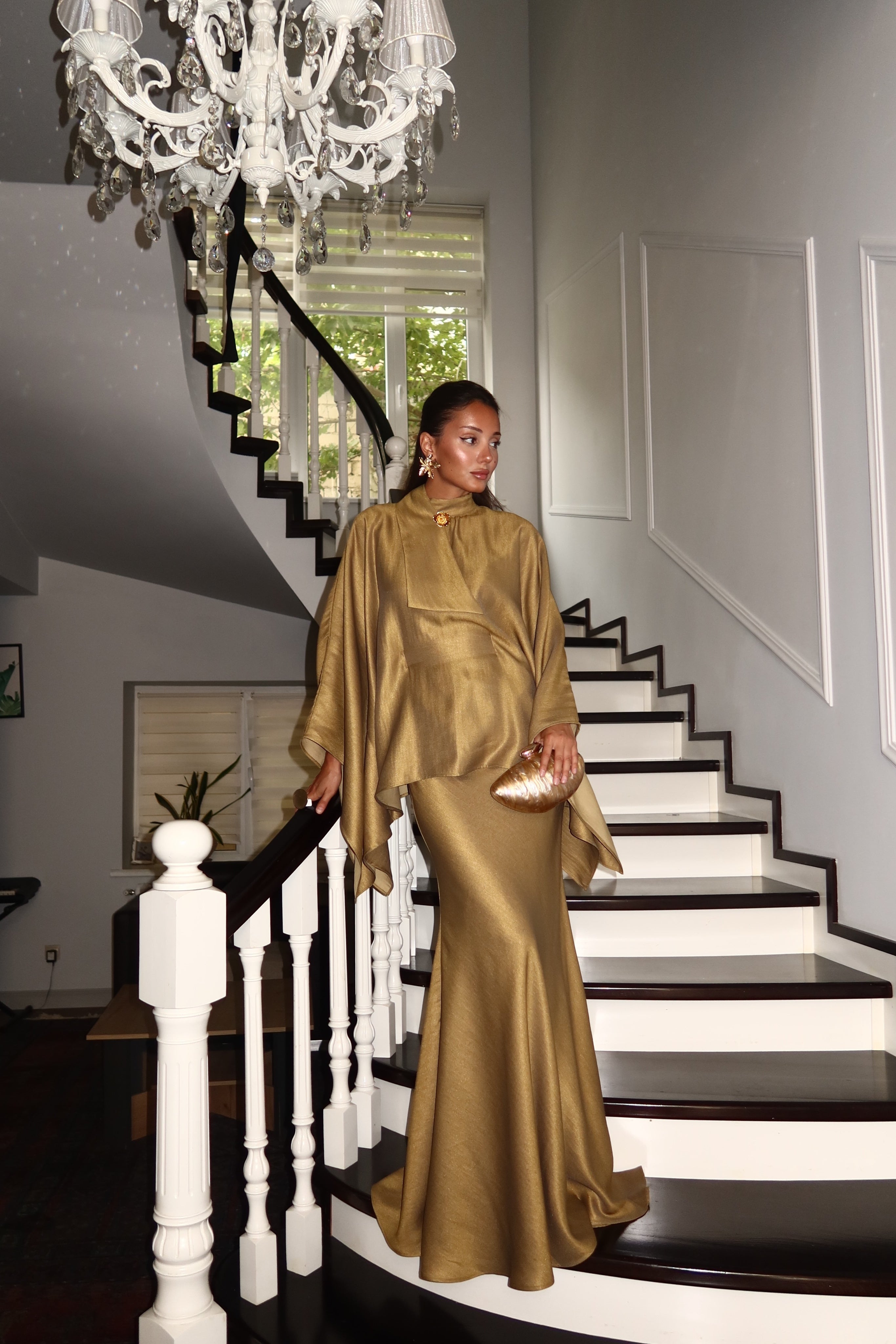 Samira Cape Mermaid Two‑Piece Set-Gold