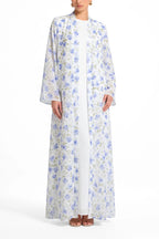 Floral Print Open Abaya & Matching Hijab Two-Piece Set-Blue