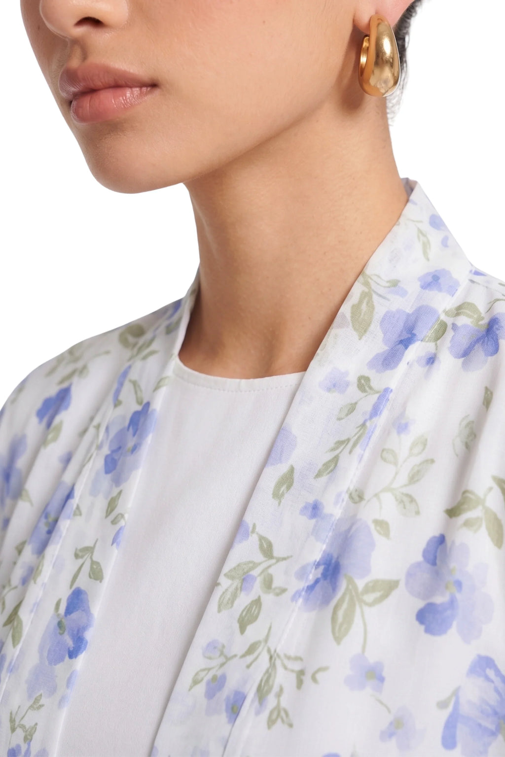Floral Print Open Abaya & Matching Hijab Two-Piece Set-Blue