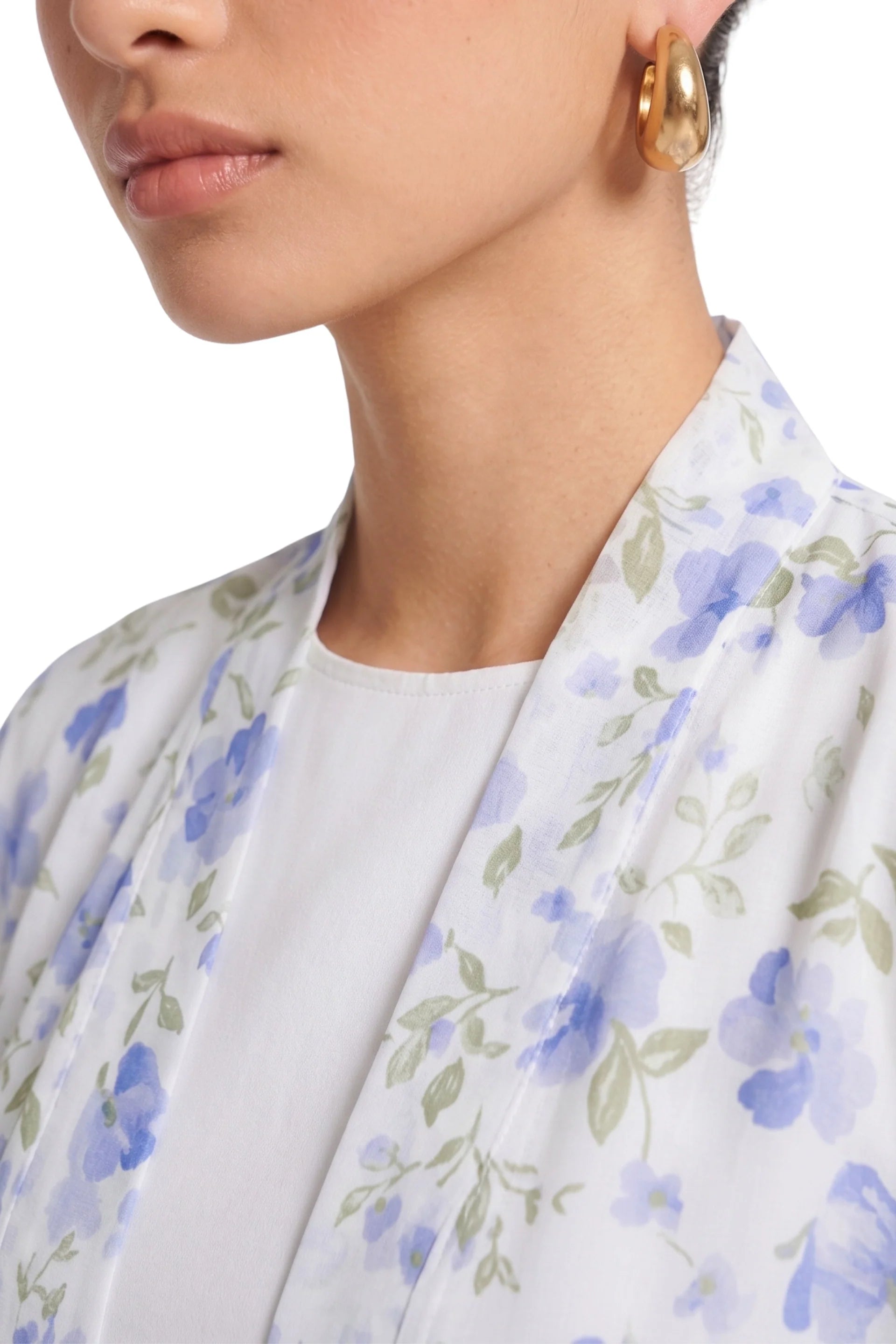 Floral Print Open Abaya & Matching Hijab Two-Piece Set-Blue