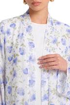 Floral Print Open Abaya & Matching Hijab Two-Piece Set-Blue