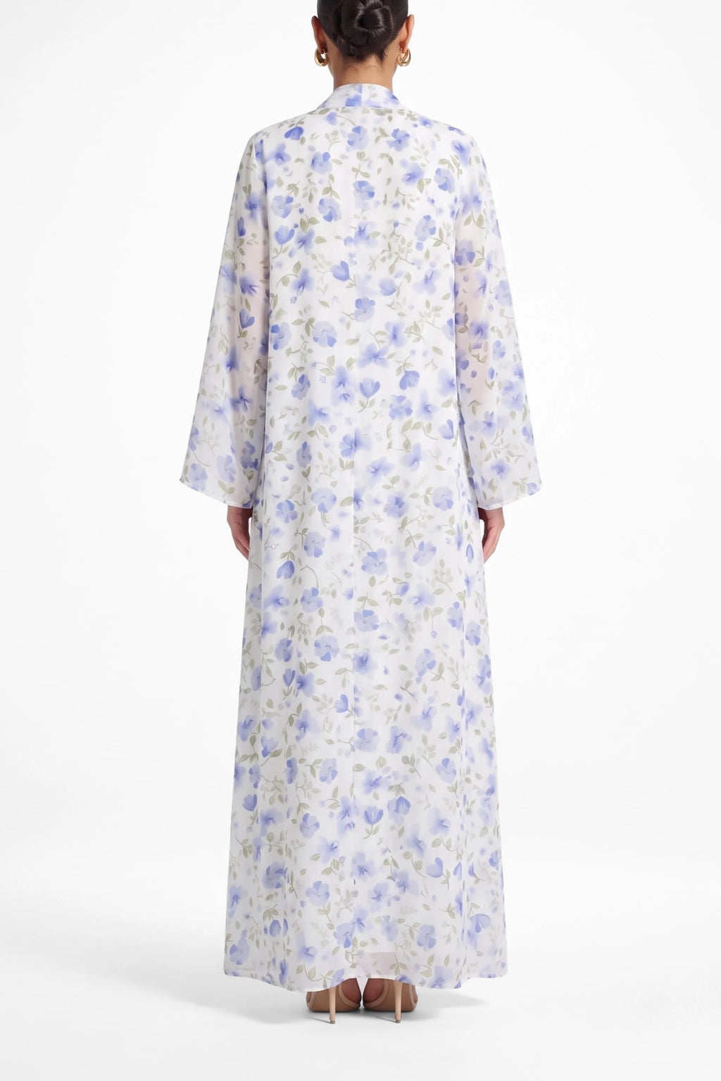 Floral Print Open Abaya & Matching Hijab Two-Piece Set-Blue