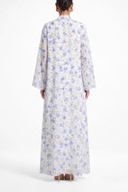 Floral Print Open Abaya & Matching Hijab Two-Piece Set-Blue