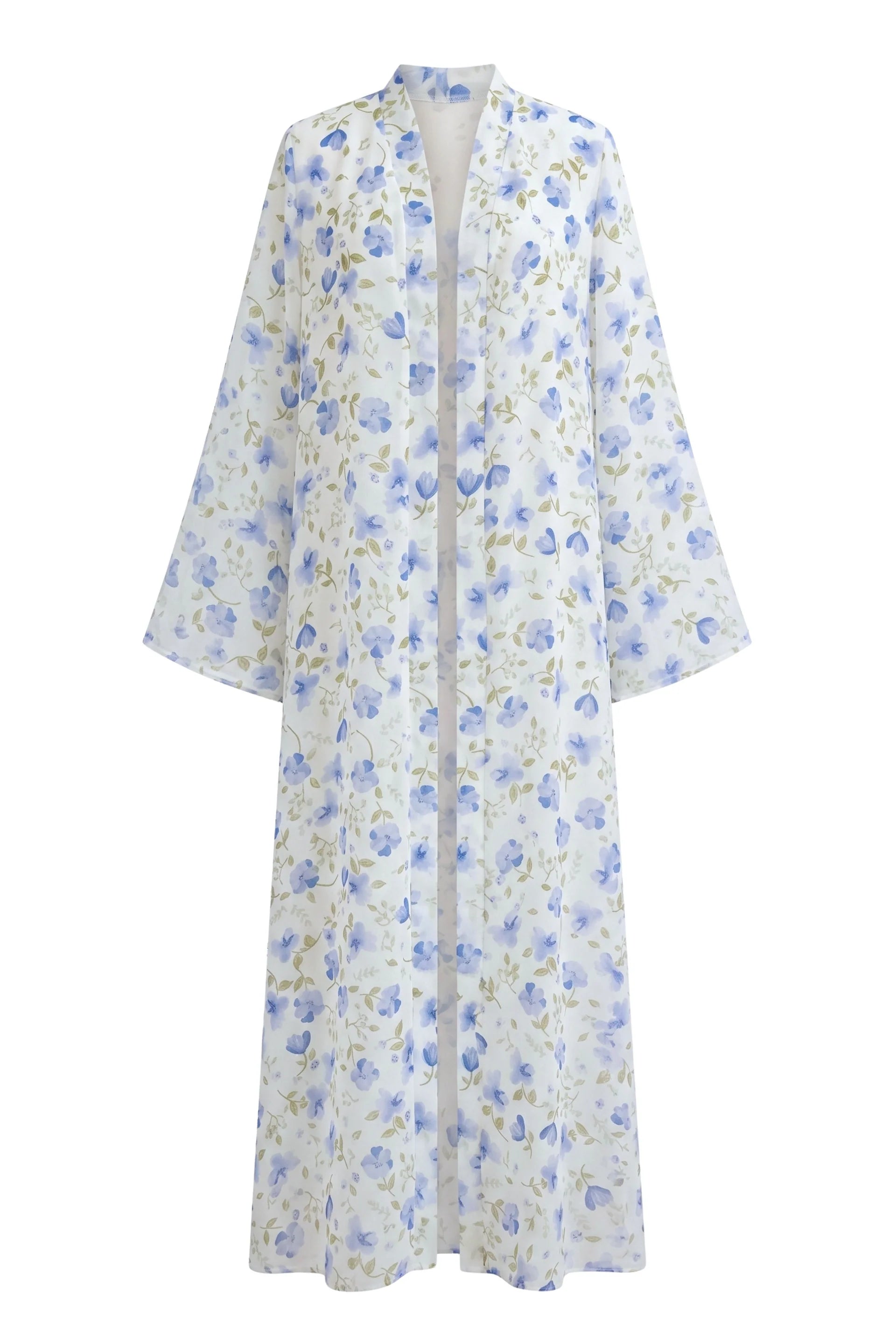 Floral Print Open Abaya & Matching Hijab Two-Piece Set-Blue