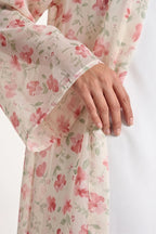 Floral Print Open Abaya & Matching Hijab Two-Piece Set-Pink