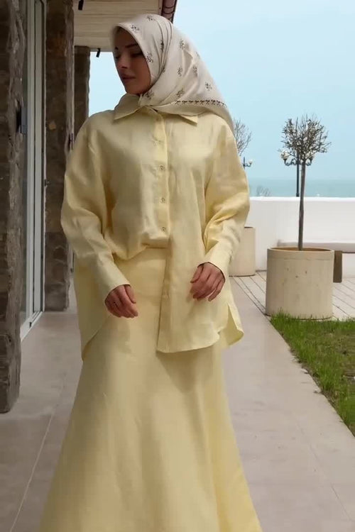 Aisha Tie Waist Linen Shirt Mermaid Two Piece-Yellow