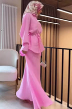 Aisha Tie Waist Linen Shirt Mermaid Two Piece-Pink