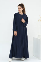Hazel Tiered Dress And Open Outer Coat Set-DarkBlue