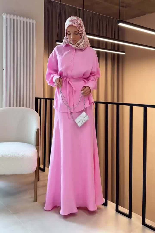 Aisha Tie Waist Linen Shirt Mermaid Two Piece-Pink