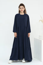 Hazel Tiered Dress And Open Outer Coat Set-DarkBlue
