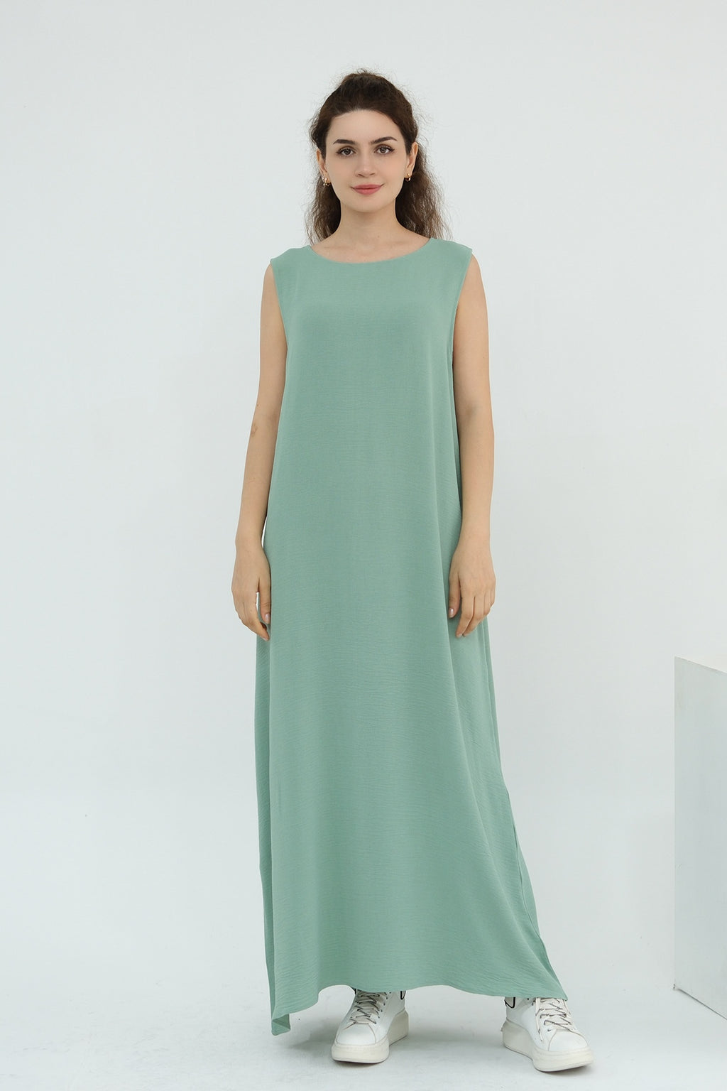 Hazel Tiered Dress And Open Outer Coat Set-Green
