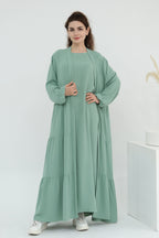 Hazel Tiered Dress And Open Outer Coat Set-Green
