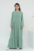 Hazel Tiered Dress And Open Outer Coat Set-Green