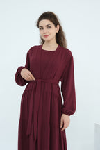 Hazel Tiered Dress And Open Outer Coat Set-Red