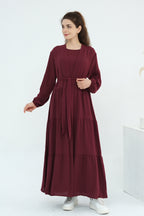 Hazel Tiered Dress And Open Outer Coat Set-Red