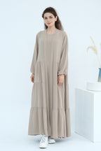Hazel Tiered Dress And Open Outer Coat Set-Grey