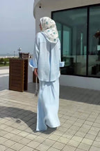 Aisha Tie Waist Linen Shirt Mermaid Two Piece-Blue