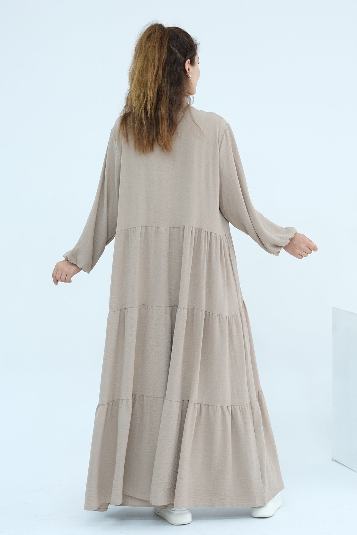Hazel Tiered Dress And Open Outer Coat Set-Grey