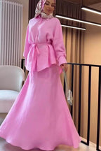 Aisha Tie Waist Linen Shirt Mermaid Two Piece-Pink