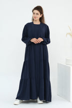 Hazel Tiered Dress And Open Outer Coat Set-DarkBlue