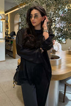 Thea Lace Trim Satin Co Ord Set-Black