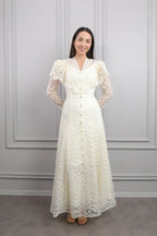 Mara Scallop Lace Puff Sleeve Maxi-White
