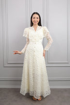 Mara Scallop Lace Puff Sleeve Maxi-White