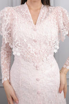 Mara Scallop Lace Puff Sleeve Maxi-Pink