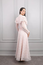 Mara Scallop Lace Puff Sleeve Maxi-Pink