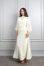 Lynn Mandarin Knot Beaded Mermaid Dress-White