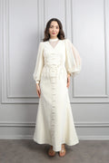 Lynn Mandarin Knot Beaded Mermaid Dress-White