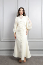 Lynn Mandarin Knot Beaded Mermaid Dress-White