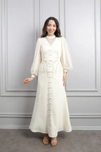 Lynn Mandarin Knot Beaded Mermaid Dress-White