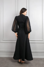 Lynn Mandarin Knot Beaded Mermaid Dress-Black