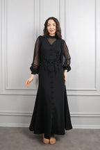 Lynn Mandarin Knot Beaded Mermaid Dress-Black