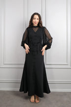 Lynn Mandarin Knot Beaded Mermaid Dress-Black