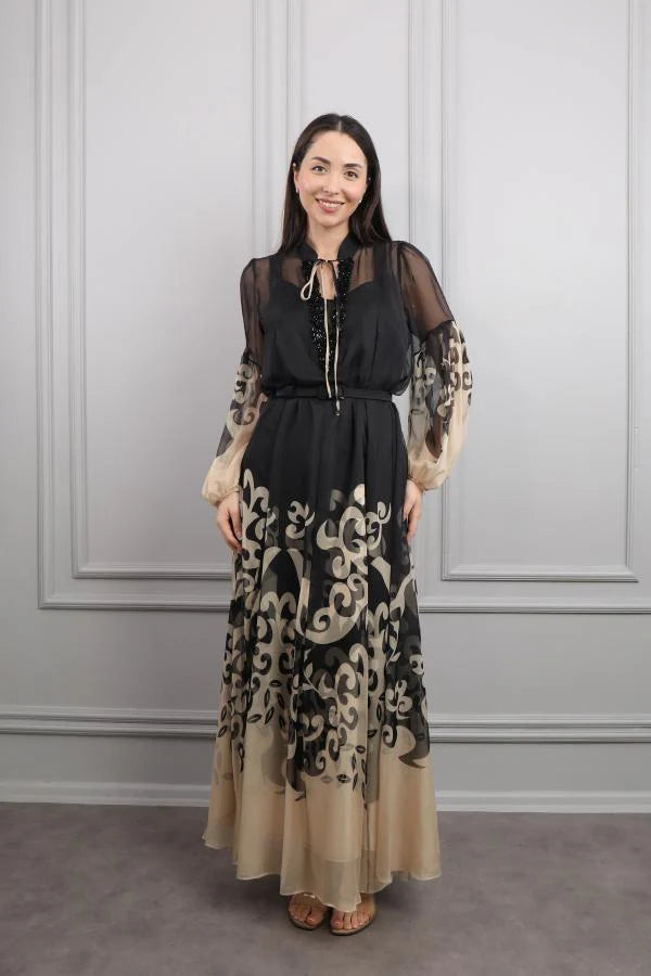 Hannah Baroque Printed Chiffon Overlay Set
