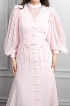 Lynn Mandarin Knot Beaded Mermaid Dress-Pink
