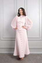Lynn Mandarin Knot Beaded Mermaid Dress-Pink
