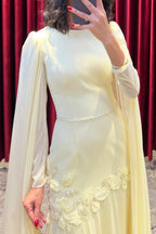 Elara Cape-Sleeve Embellished Mermaid Dress-Apricot