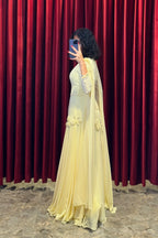 Elara Cape-Sleeve Embellished Mermaid Dress-Yellow