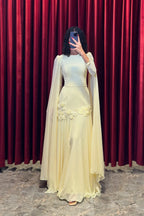 Elara Cape-Sleeve Embellished Mermaid Dress-Yellow