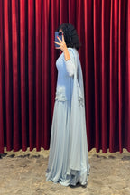 Elara Cape-Sleeve Embellished Mermaid Dress-Blue